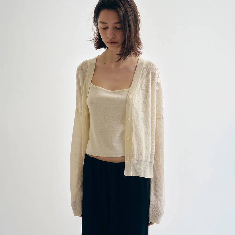 LINEN CARDIGAN&TOP SET_CREAM IVORY