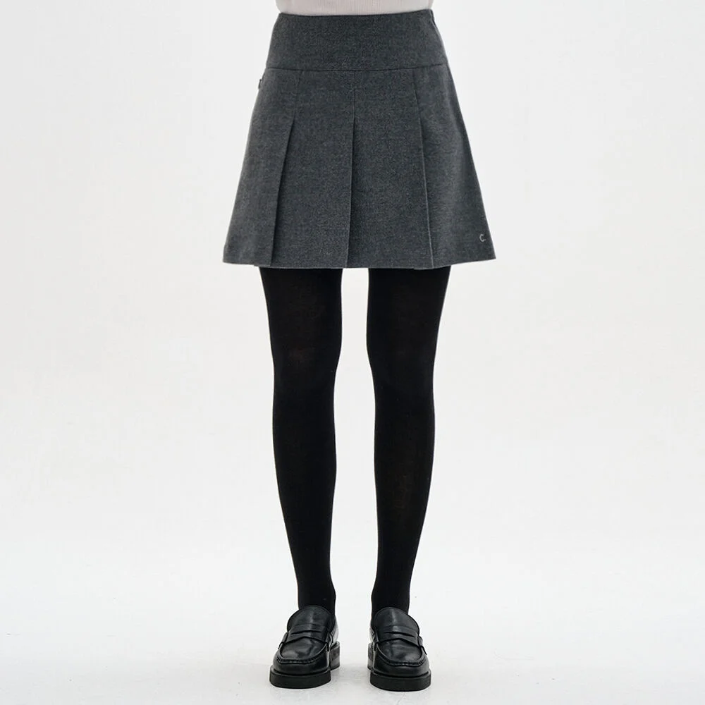 Wool-blend Pleated Skirt (Charcoal)