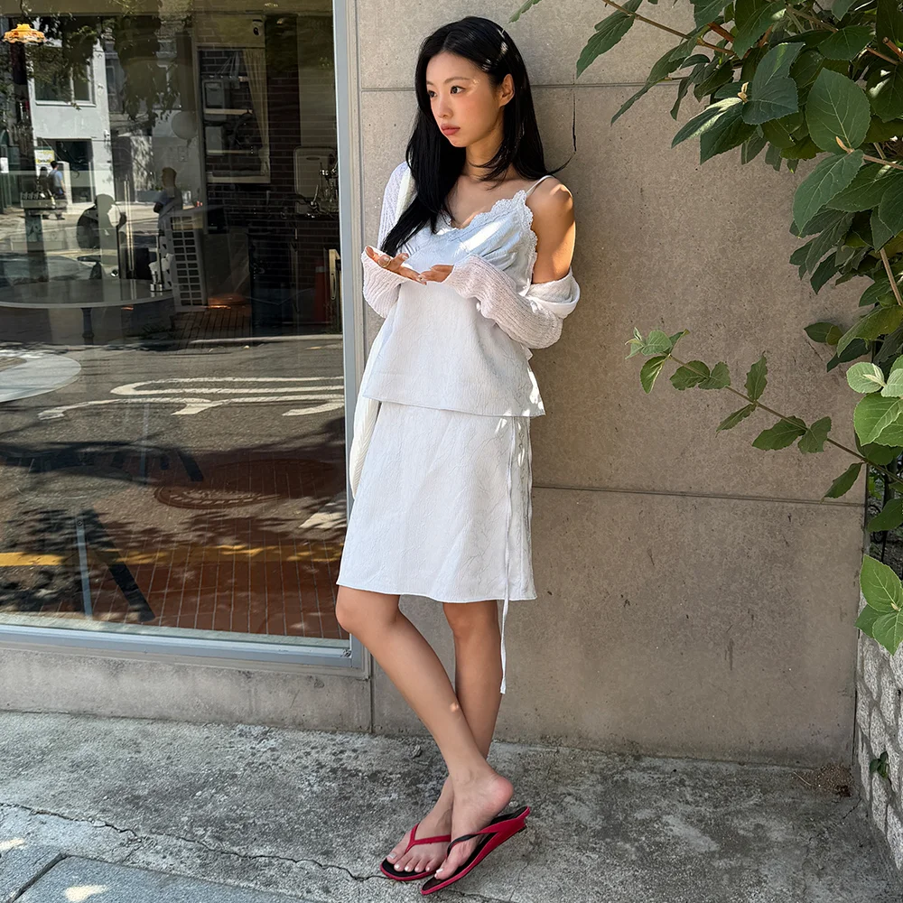 Jacquard satin ribbon midi skirt - sora