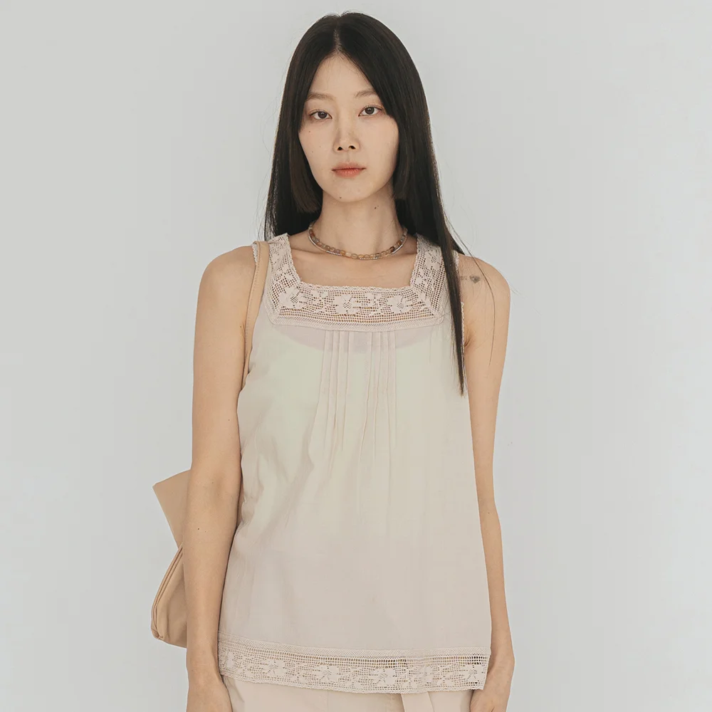 Square-neck Lace Cream Blouse