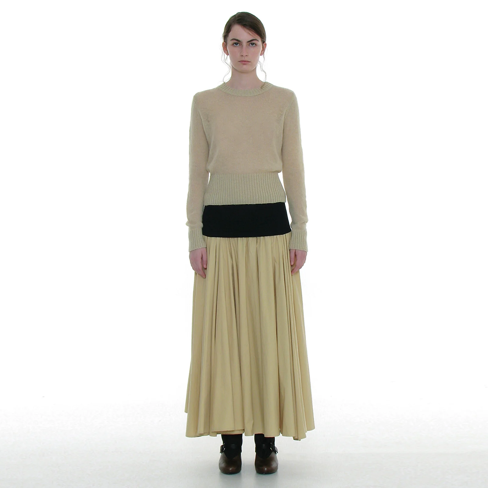 VOLUME FLARE MAXI SKIRT_CREAM