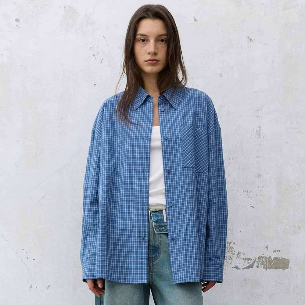 Oversized Check Shirts in Blue VW6AB910-22