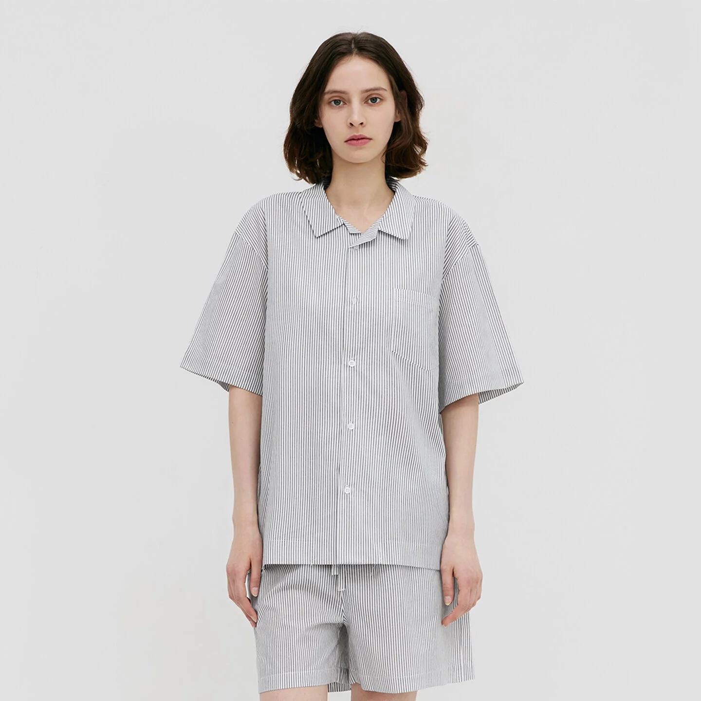 Stay Stripe Pajamas Short Sleeve Shirts - Gentle Black