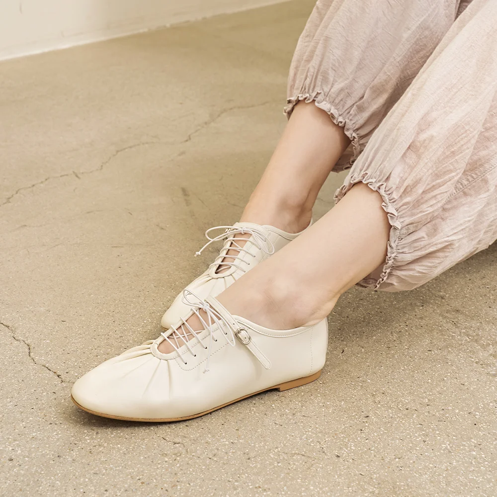Soft laceup flat_25504_ivory