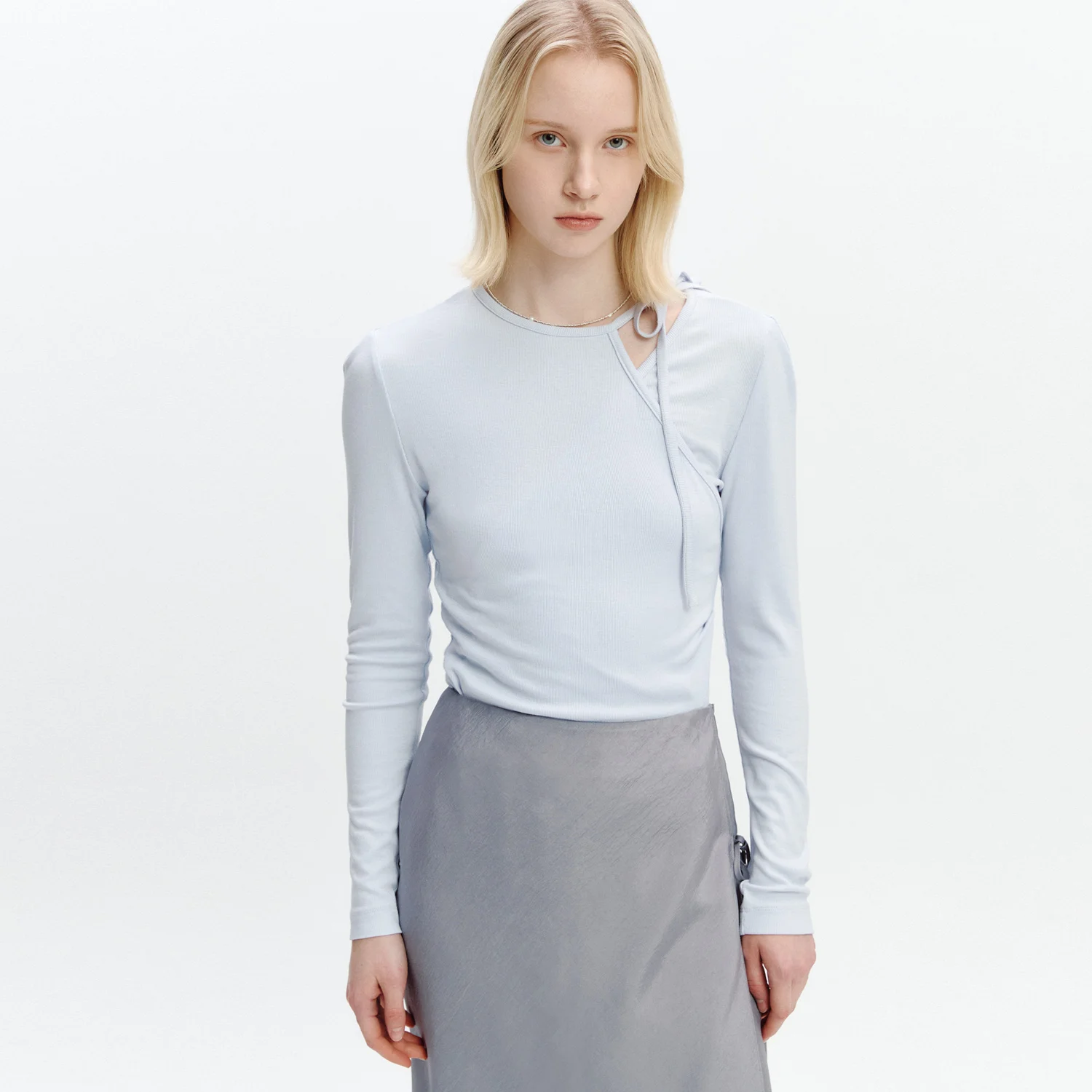 Asymmetric Strap T-blouse LIGHT BLUE