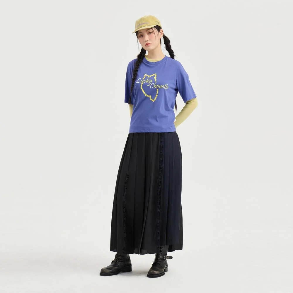 Color Mix Pleated Long Skirt (black) LFKAM26335BKX