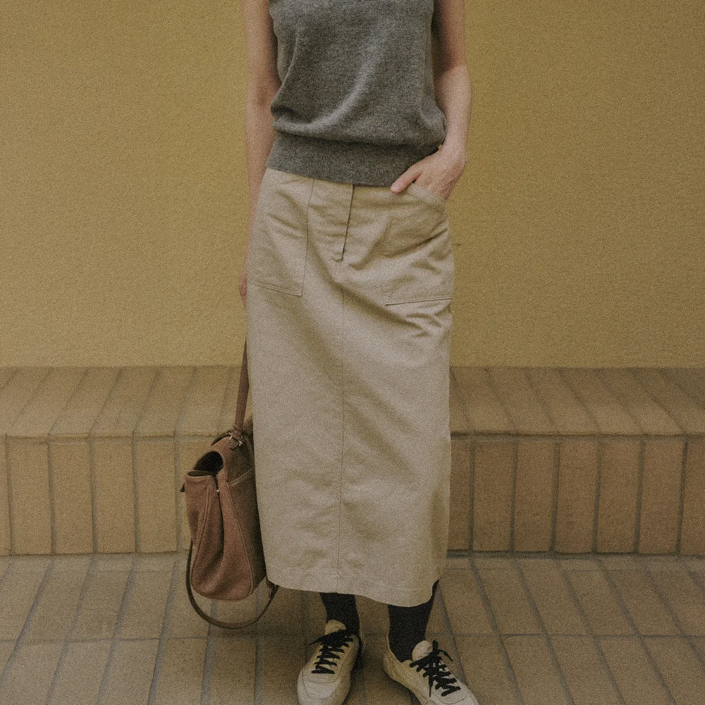 WELDEN WASHED COTTON POCKET SKIRT_LIGHT BEIGE
