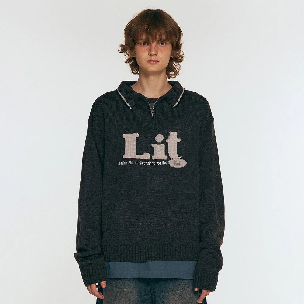 Lit Half Zip Sweater - Charcoal