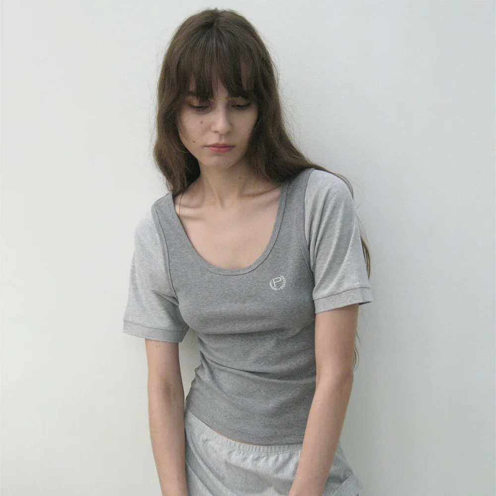 SCOOP-NECK BAT SLEEVE TOP_MELANGE