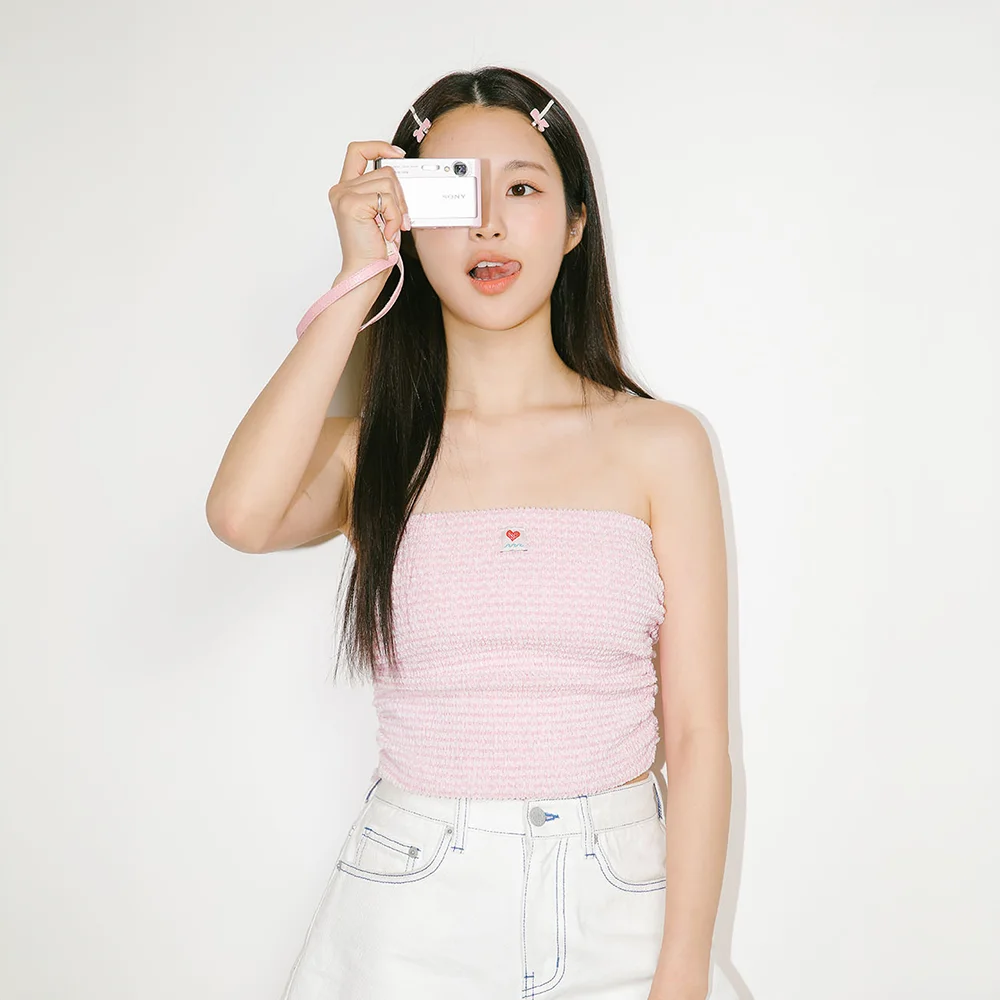心形 抽褶 抹胸上衣 (Pink)