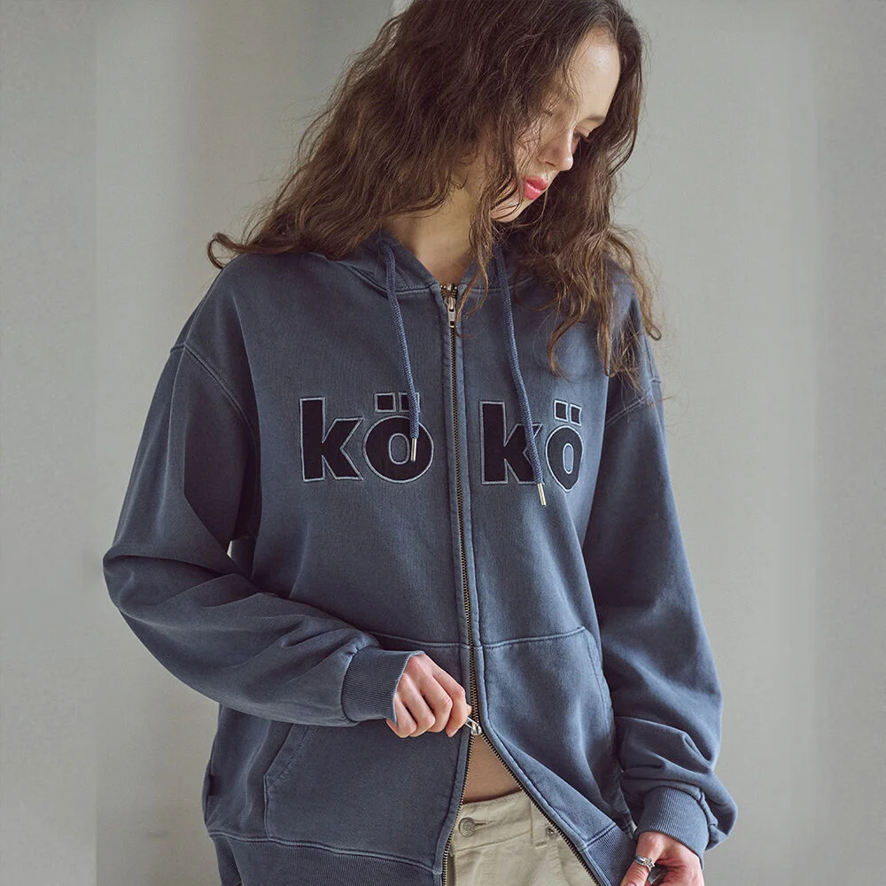 KOKO 貼布繡 Pigment 連帽衫 拉鏈 深藍色