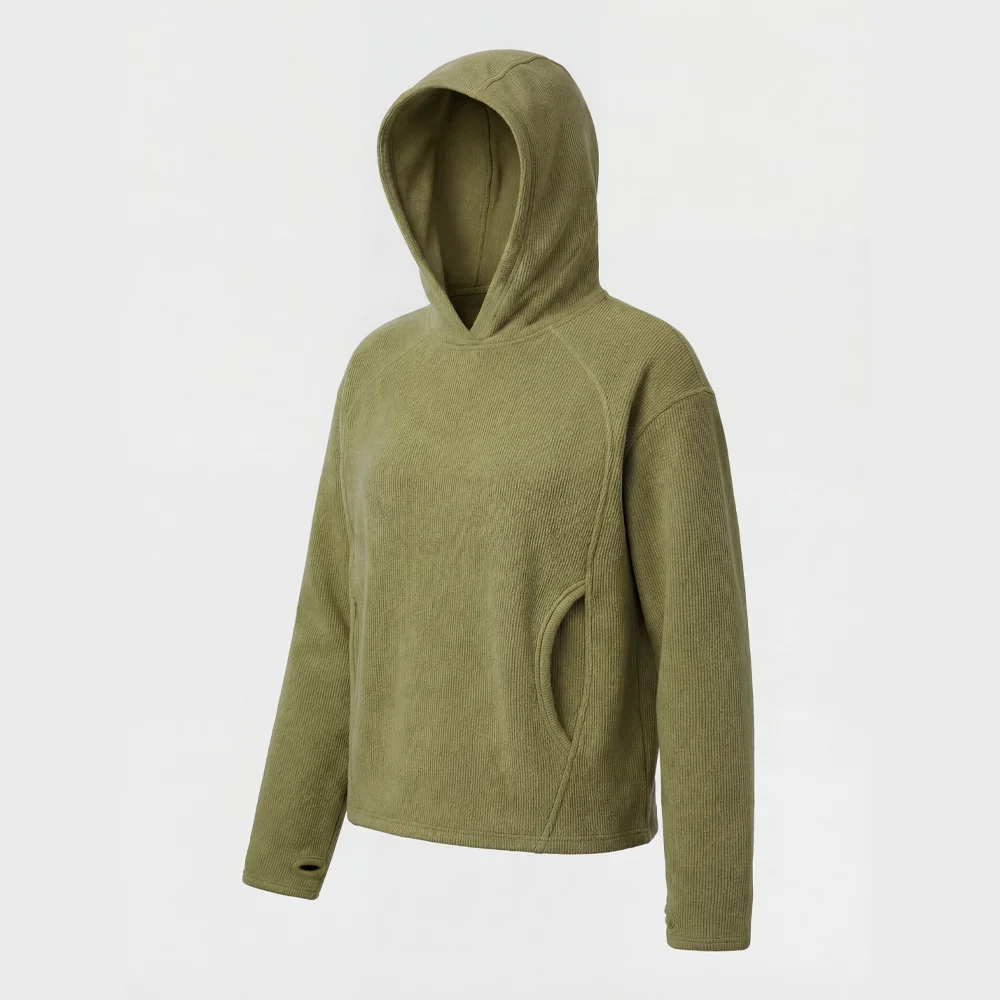 手指 孔 華夫格 連帽衫 MOSS GREEN