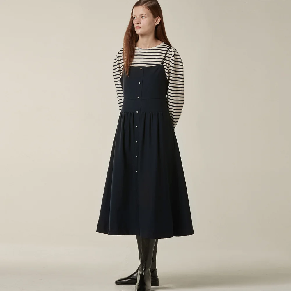 Button up volume layered dress - Navy