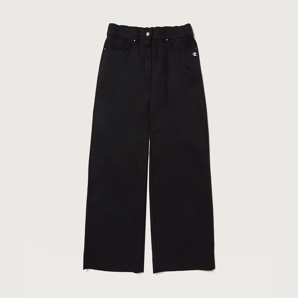 女裝 彈力 純棉 斜紋 直筒 褲子 Black