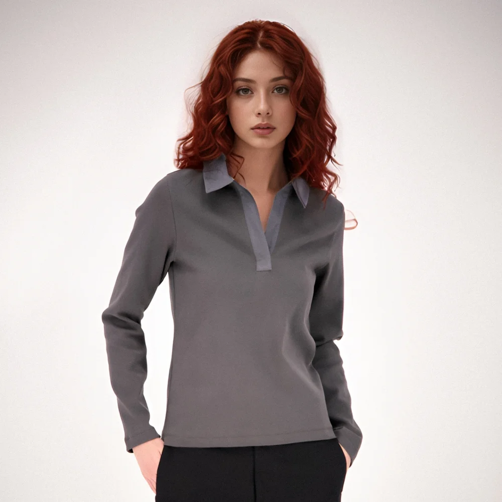 Ribbed Collar T-shirt _Grey