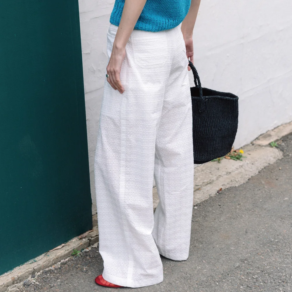Lace Pattern Wide Pants(White)