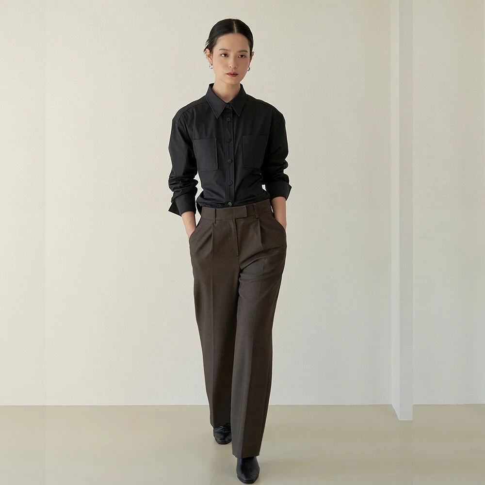 wool wide leg trousers_Mocha