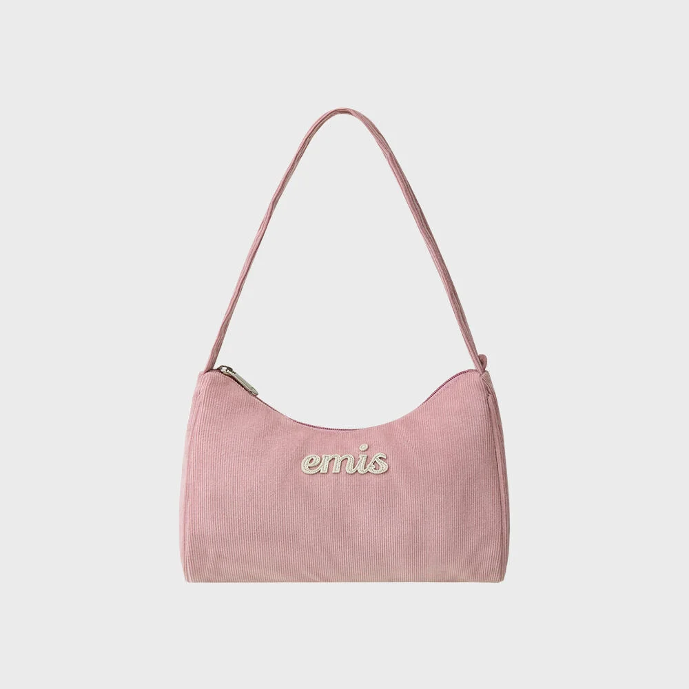 CORDUROY APPLIQUE HOBO BAG-PINK