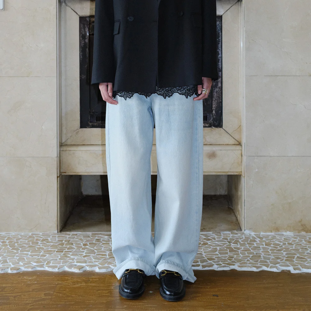 LOOSE FIT WASHED DENIM PANTS - LIGHT BLUE