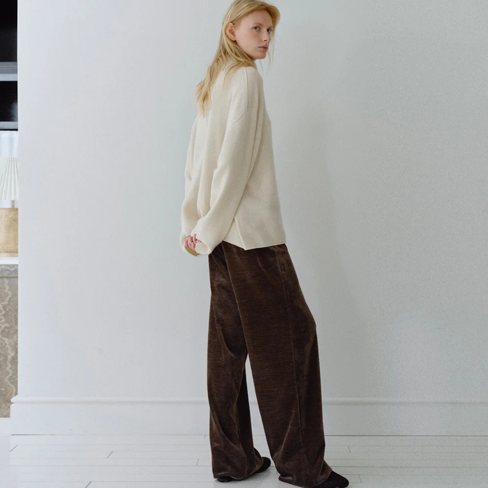 VELVET WIDE PANTS_BROWN