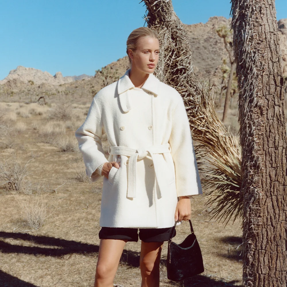 WOOL BOUCLE HALF COAT (IVORY)