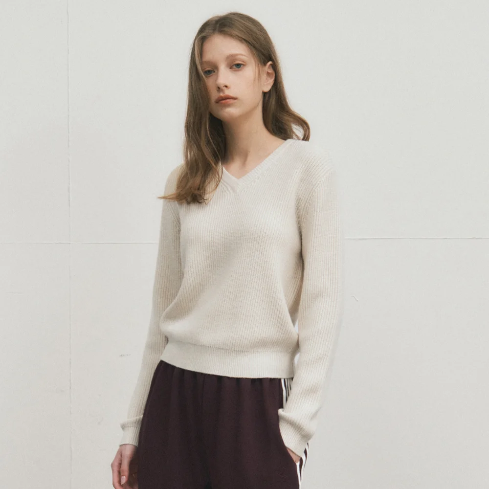 Blooming Hachi V-neck Knit_CREAM(WC25-KN52)