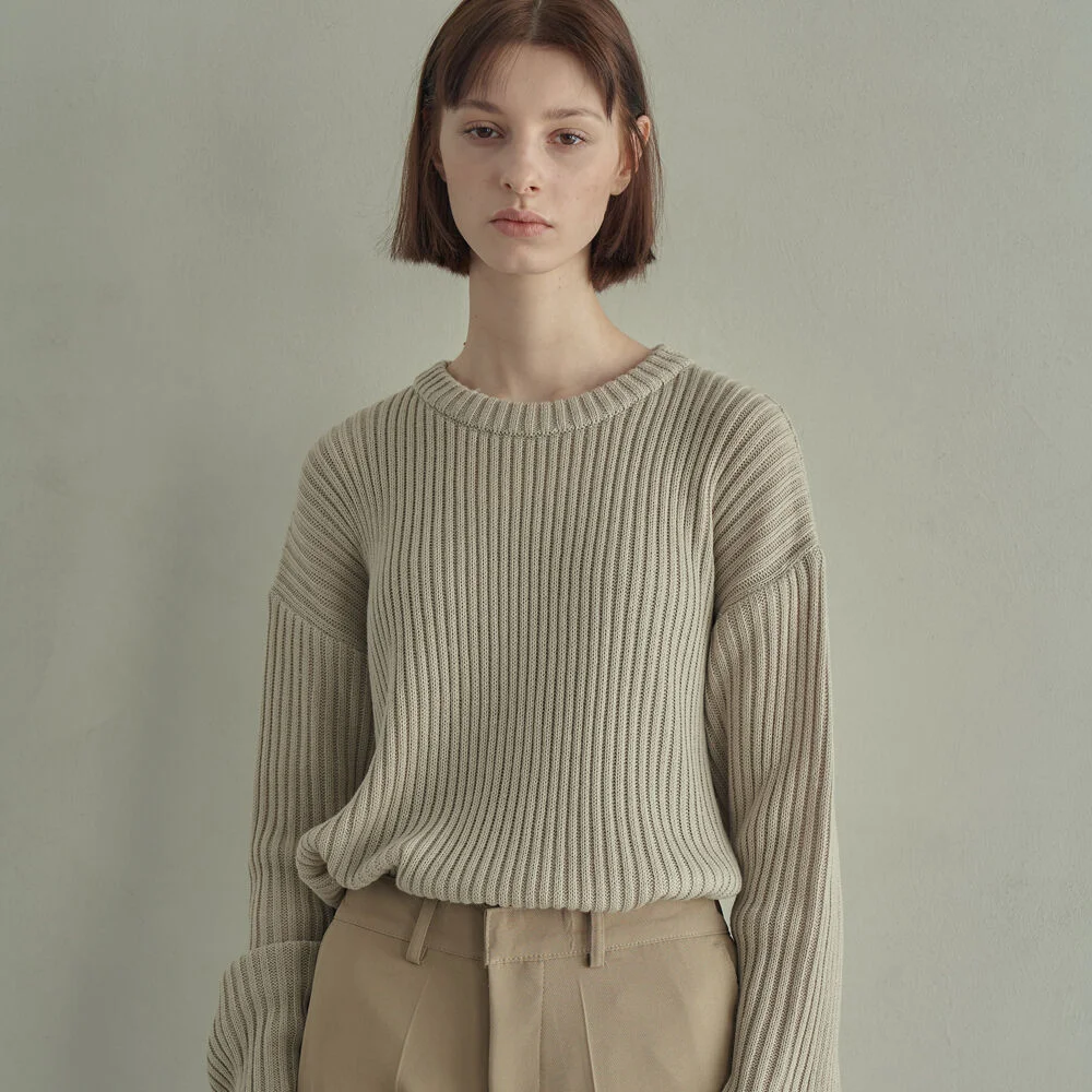波點 唇 寬鬆 圓領 針織衫_Beige