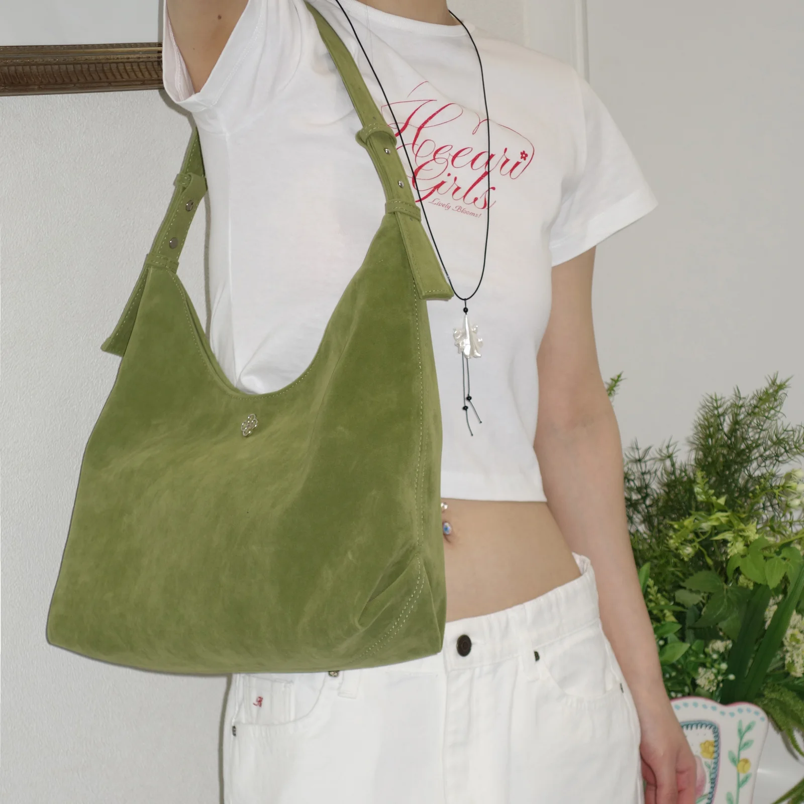 Ivy 麂皮 Hobo Bag_苔蘚綠