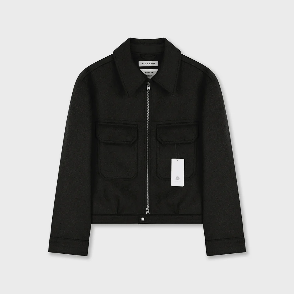 CASHMERE MILITARY ZIP-UP JACKET BLACK