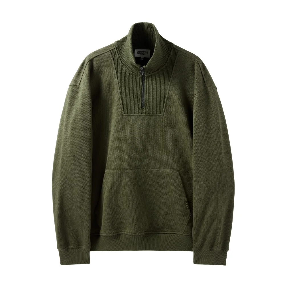 DIAGONAL JACQUARD HALF ZIP SWEAT T-SHIRT - OLIVE (P244USW433)
