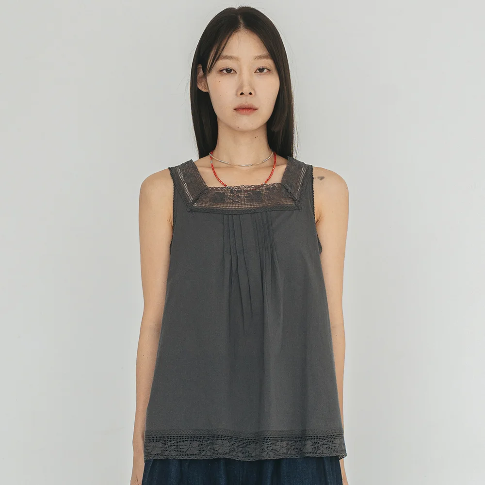 Square-neck Lace Gray Blouse