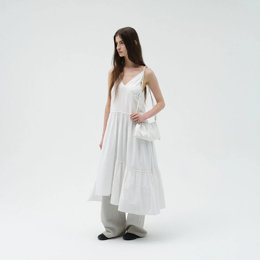 SLEEVELESS SHIRRING DRESS