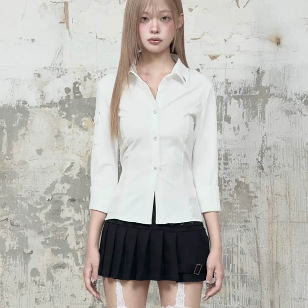 Jacquard Corset Line Pocket Shirt (White)