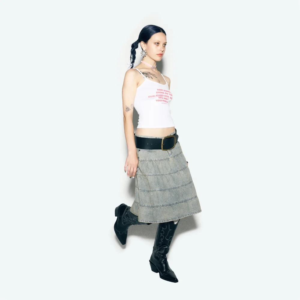 CALIE DENIM MIDI SKIRT BLUE