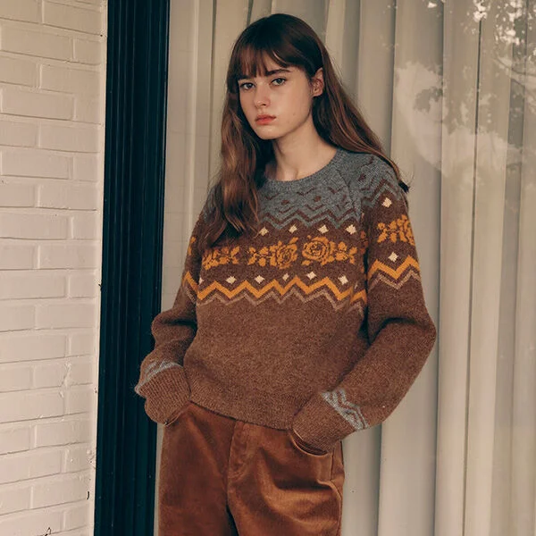 NORDIC KNIT PULLOVER BROWN