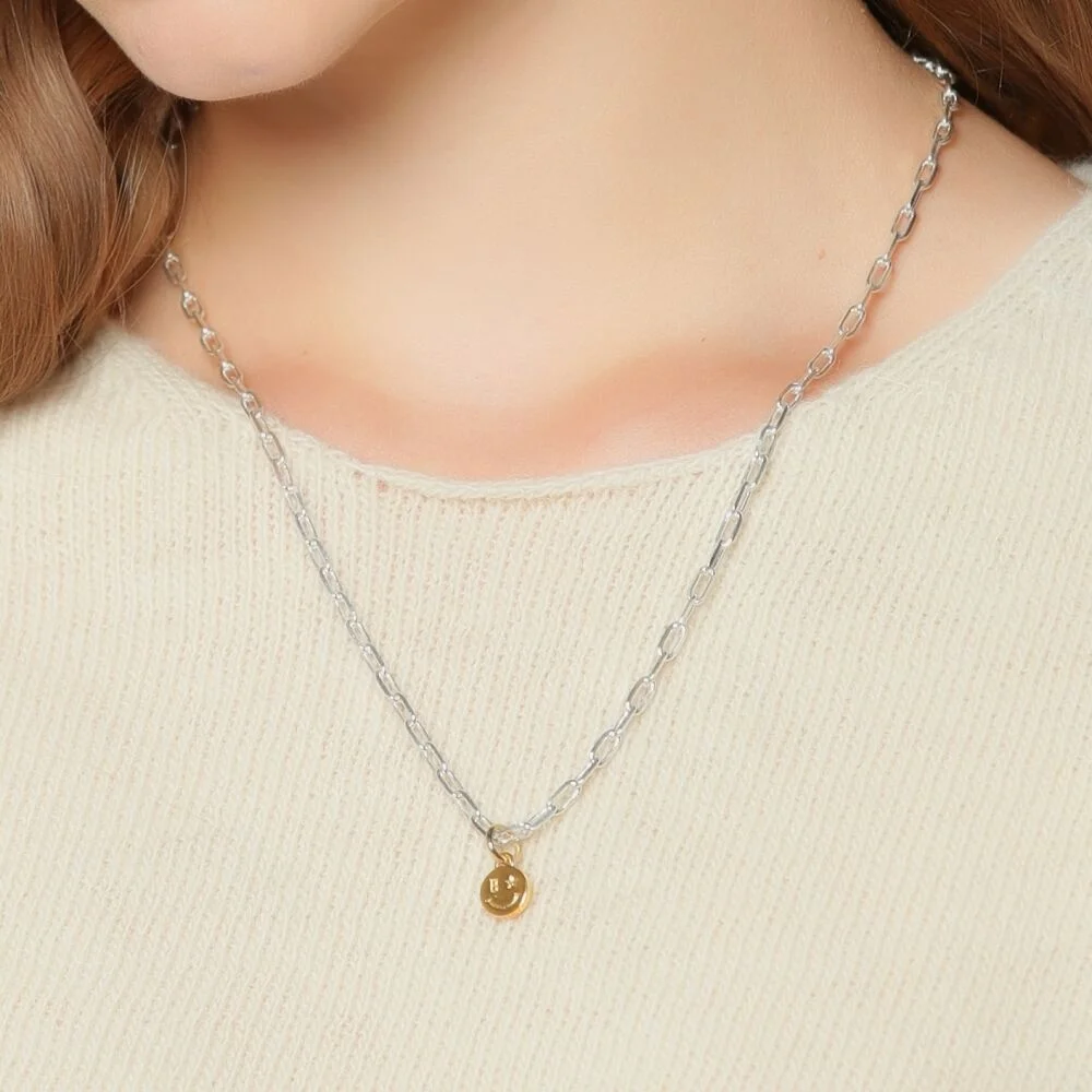 Antique smile pendant chain Necklace Antique 笑臉 吊飾 點綴 鏈條 頸鏈