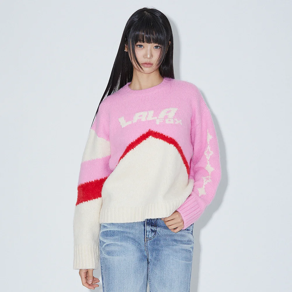 LALA COLOR BLOCK PULLOVER KNIT PINK BP4KL009