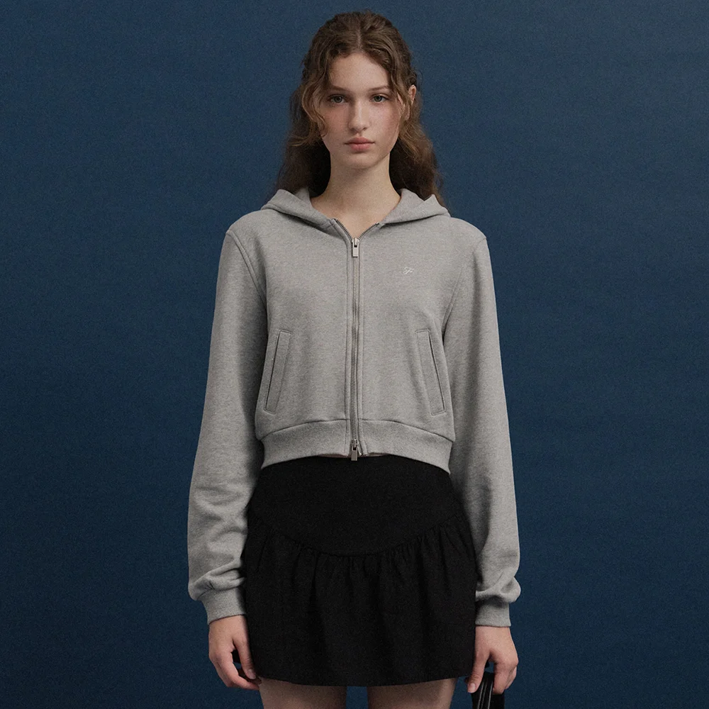 Classic Logo Crop Hoodie Zip up (Melange Gray)