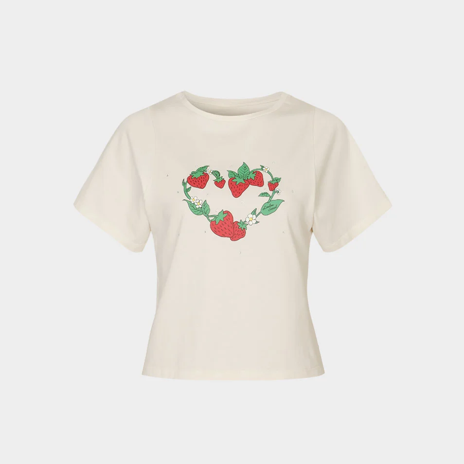 Strawberry Picnic Crop T-Shirt (Ivory)