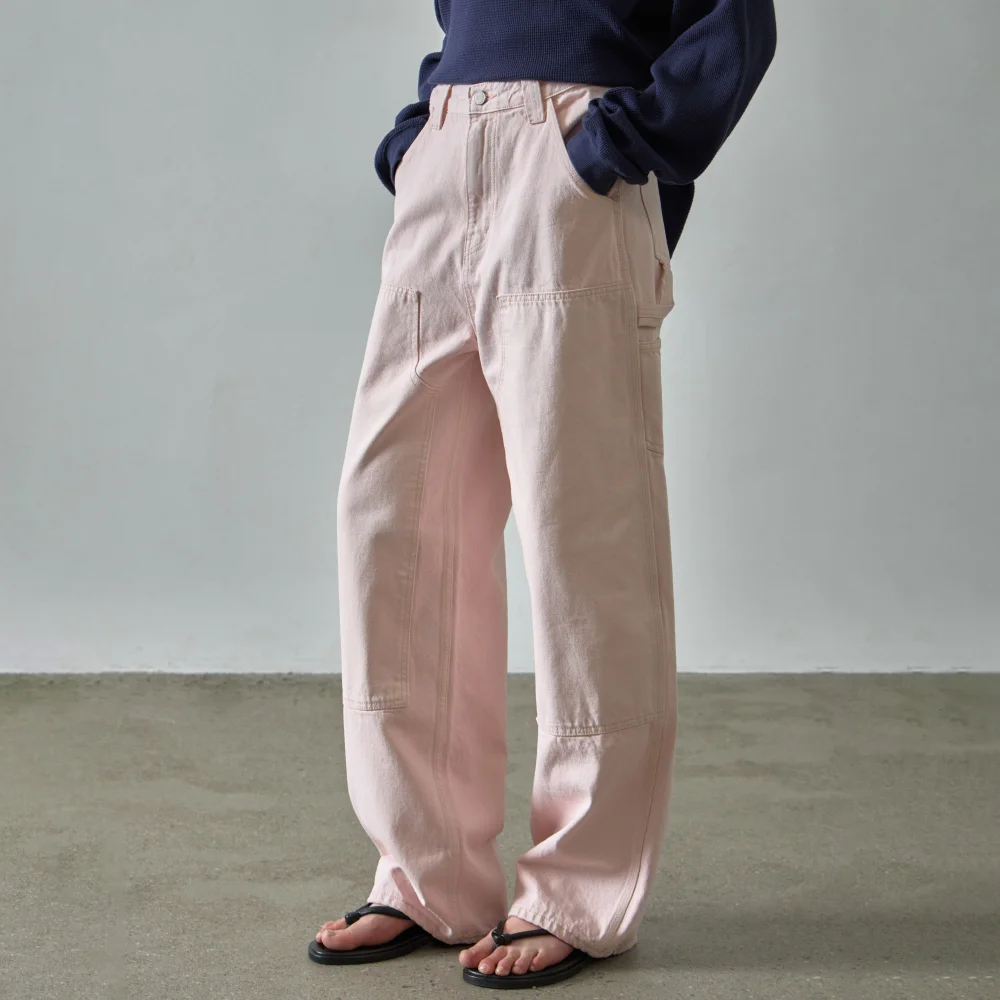純棉 工裝 褲子_vintage pink
