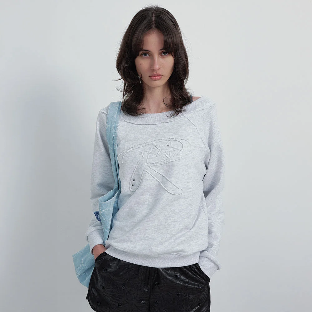 Off-shoulder Applique Sweatshirt VW6SE145_2color