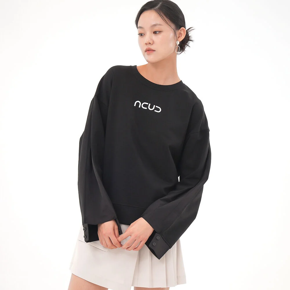 Sleeve Detail Logo Sweatshirt _Black