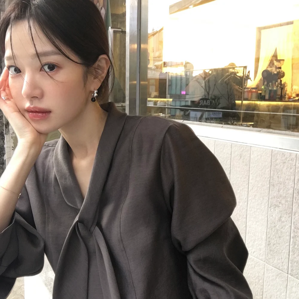 Draped tie blouse_brown