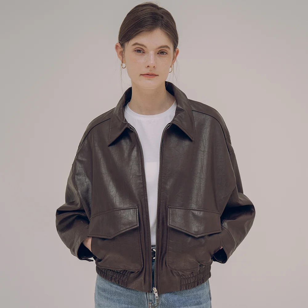 SIOT4045 fake leather bomber jacket_Brown