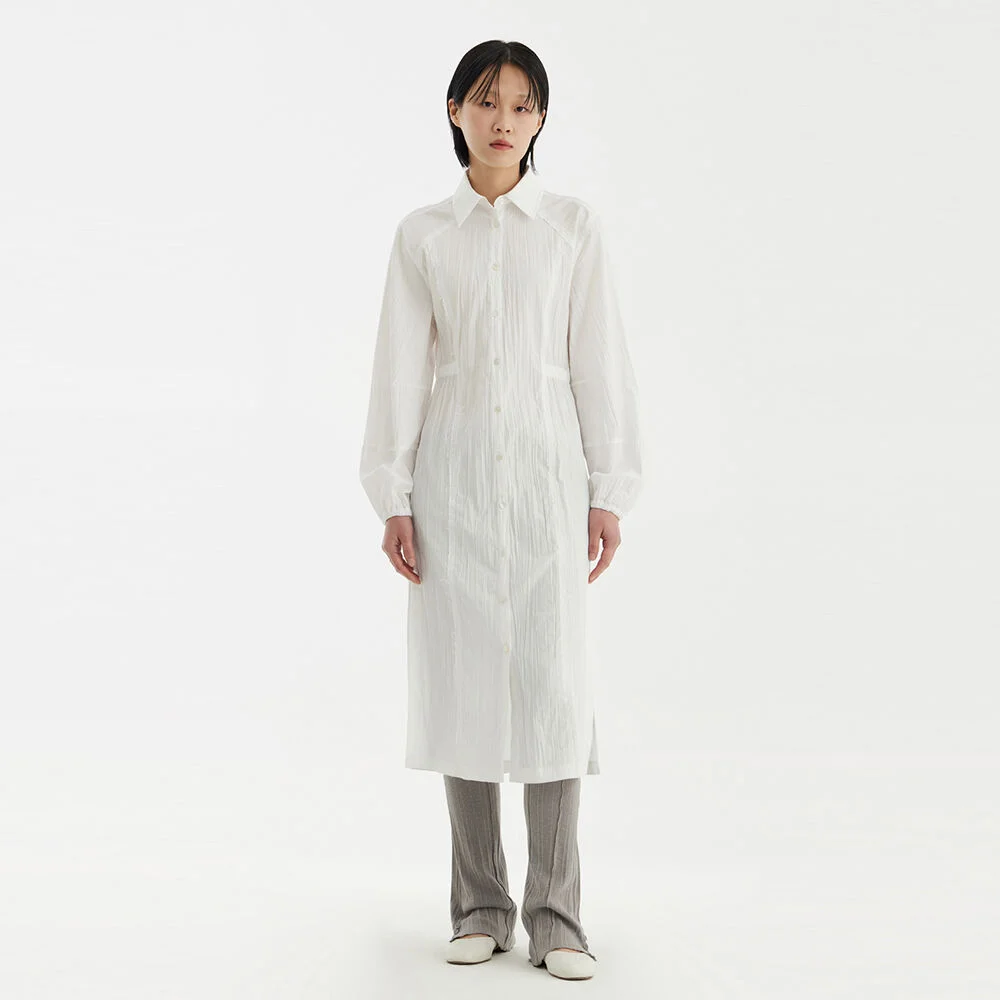 Side-Slit Shirt Dress - White