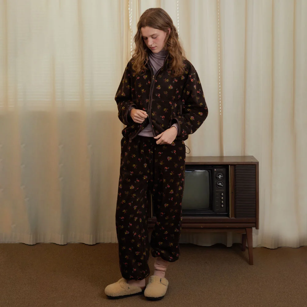 Petit flower fleece pants (Brown)