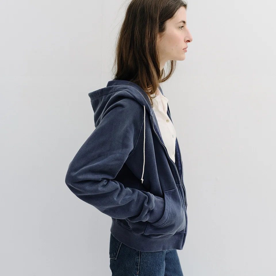 garment pigment-dyed hooded zip-up (vintage blue)