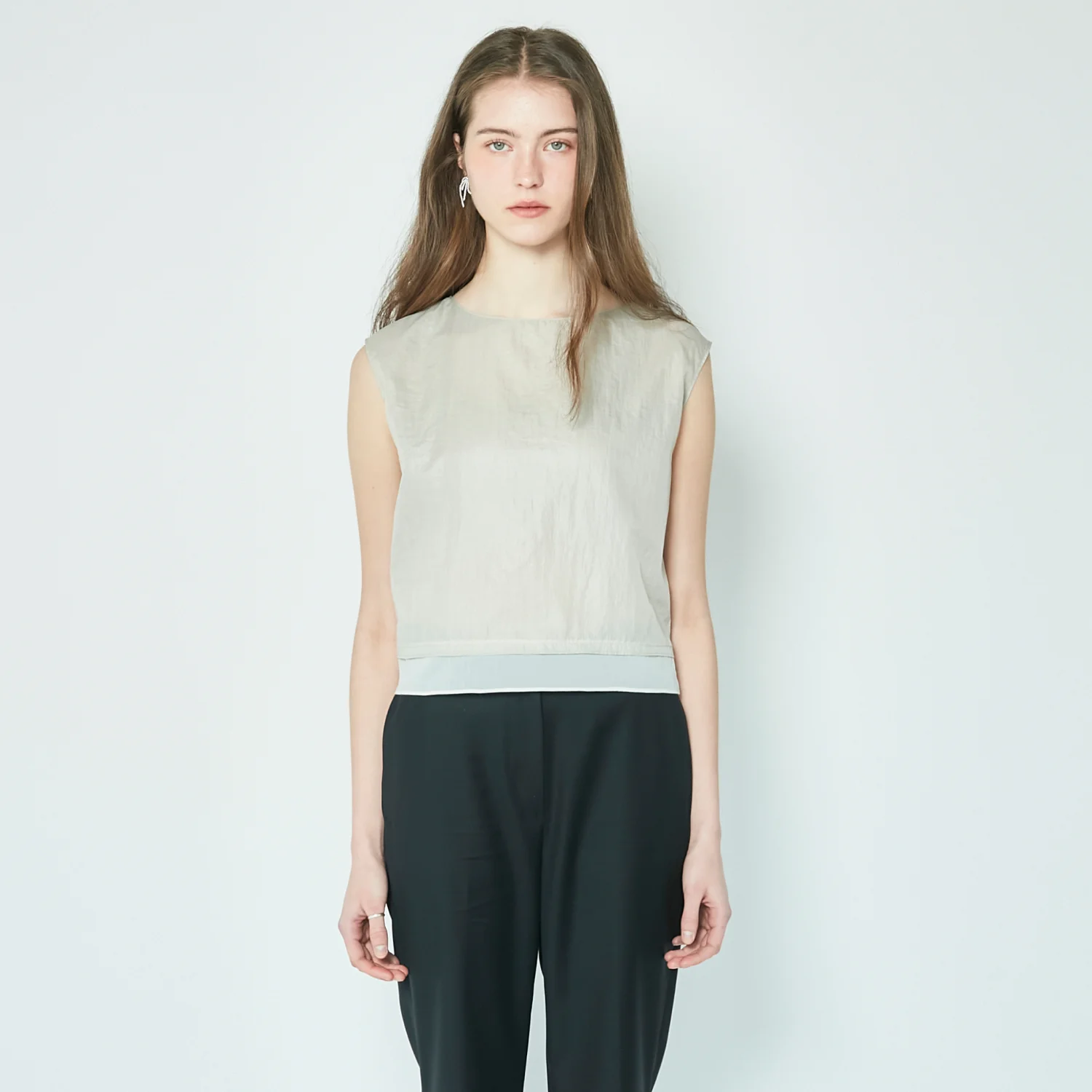 Layered Sheer Blouse - Light Khaki