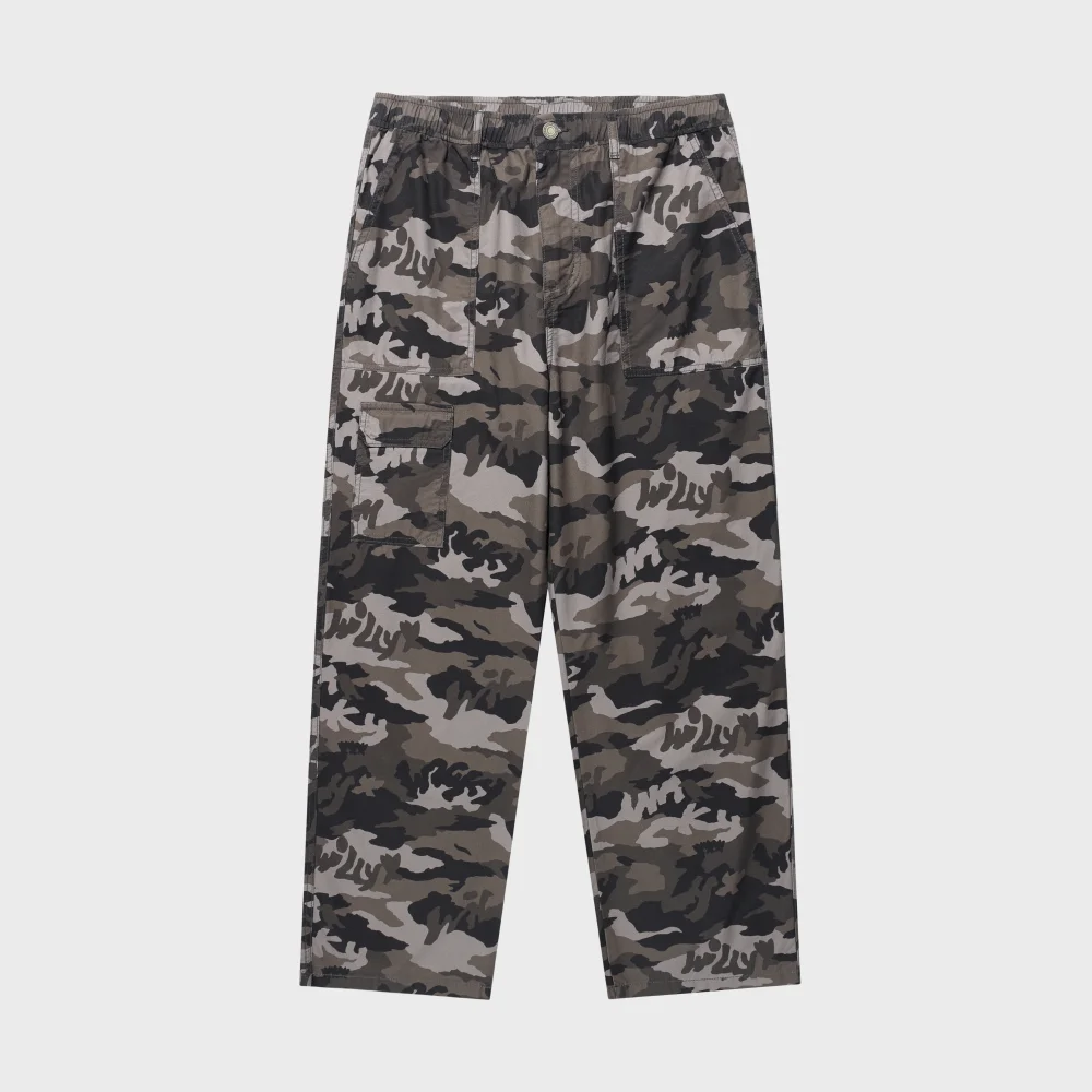 直筒 純棉 軍裝 鬆緊帶 褲子 圖案