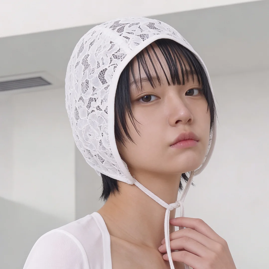 繩帶 細節 蕾絲 護耳翻蓋 夏季 飛行帽 冷帽 AVIATOR HAT / DOUBLE LACE / WHITE